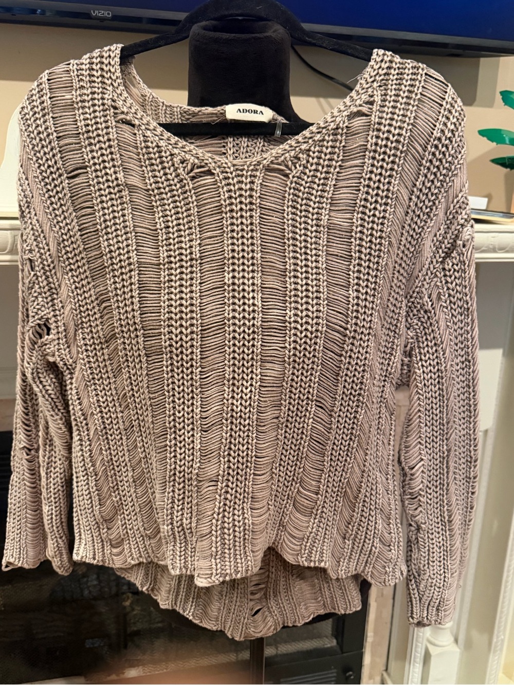 ADORA Open-Weave Taupe Knit Top